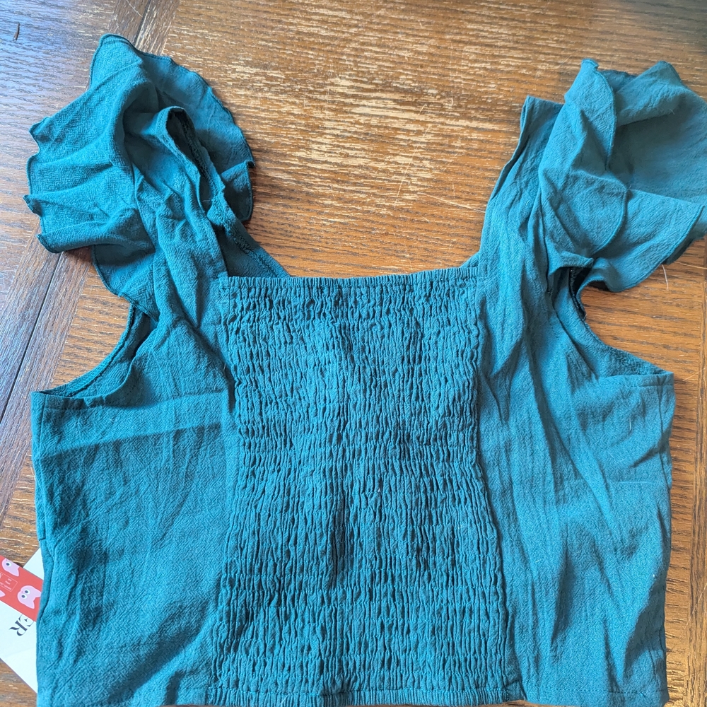 Cider Teal Ruffled Crop Top - Picture 2 of 3